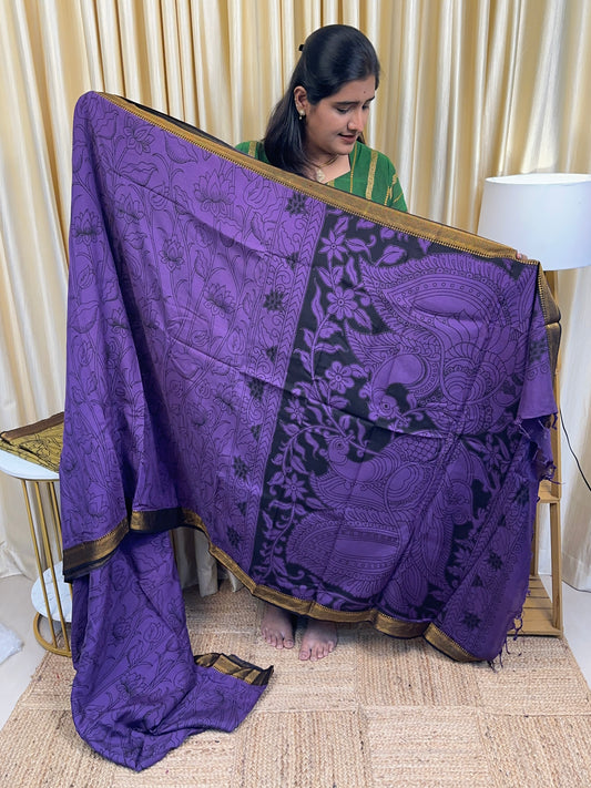 Purple Nizam Border Kalamkari Saree