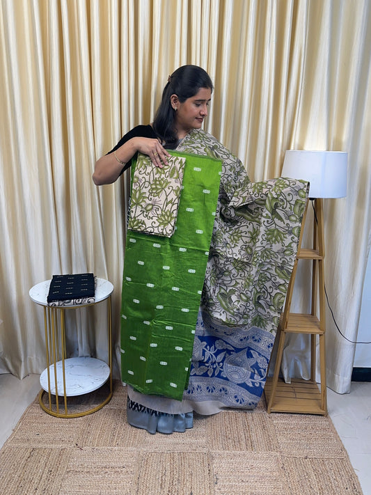 Green Dupion with kalamkari-E1