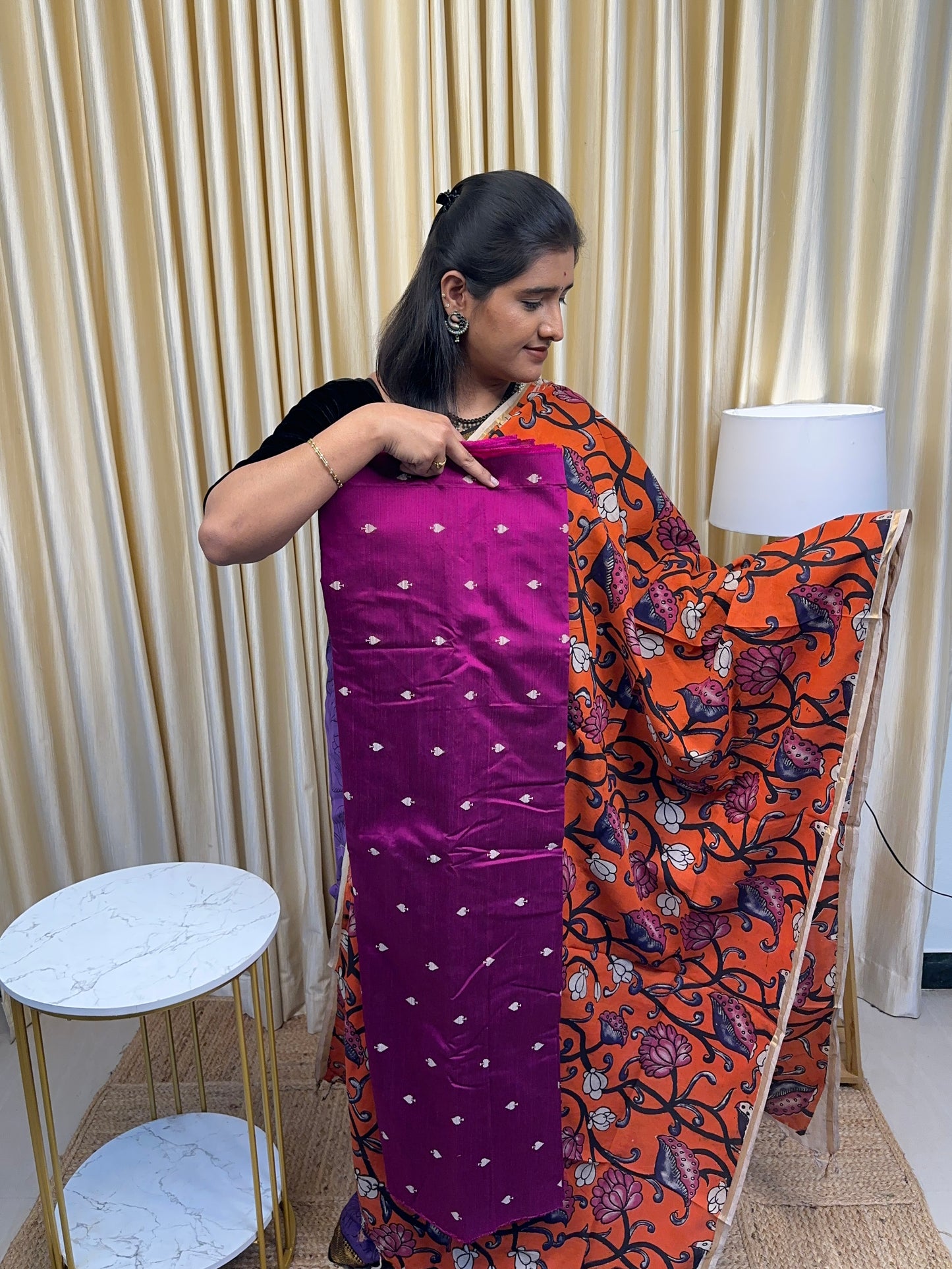 Magenta and Rust orange kalamkari 3 piece set
