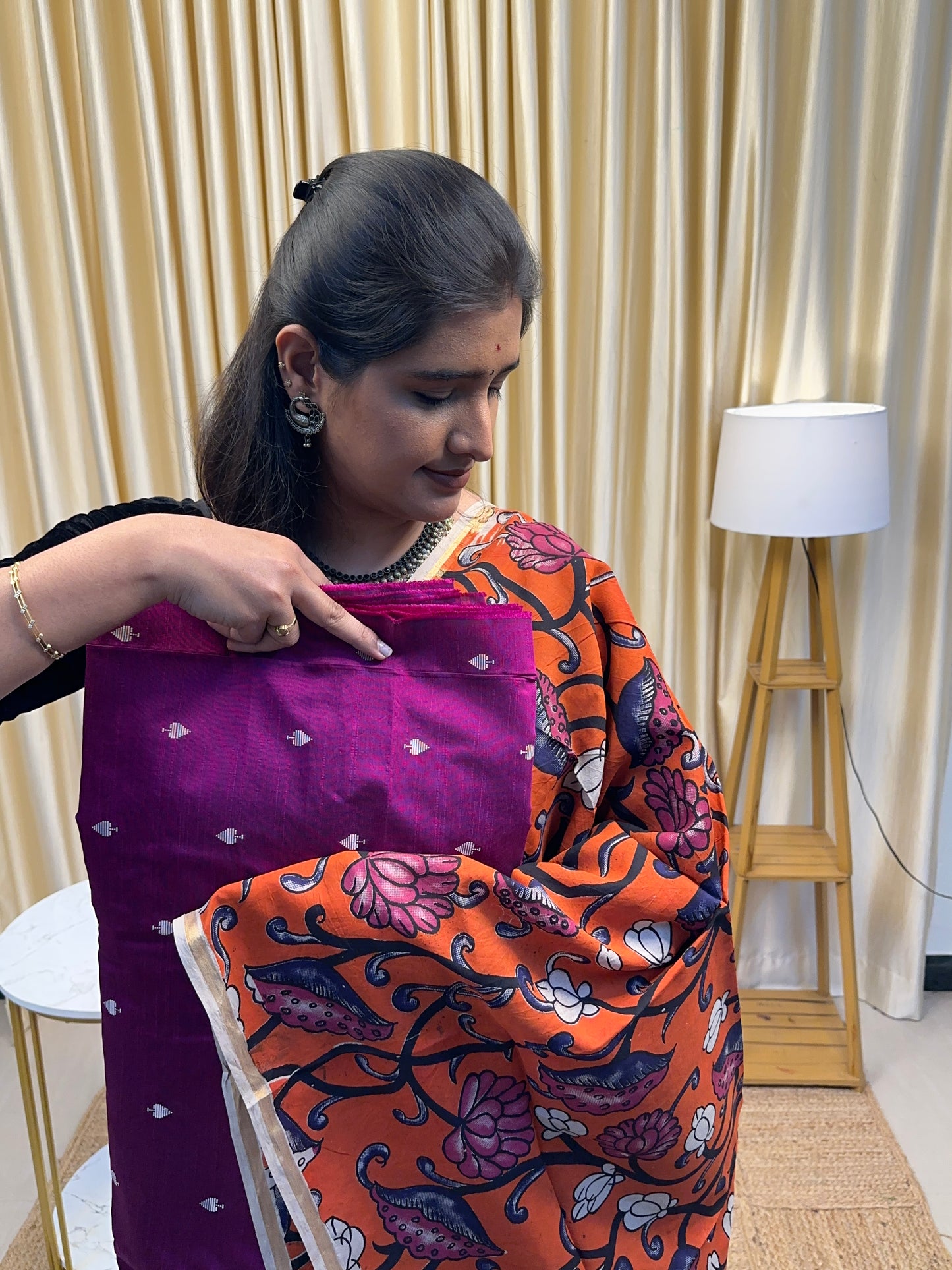 Magenta and Rust orange kalamkari 3 piece set