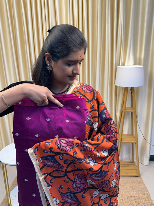 Magenta and Rust orange kalamkari 3 piece set