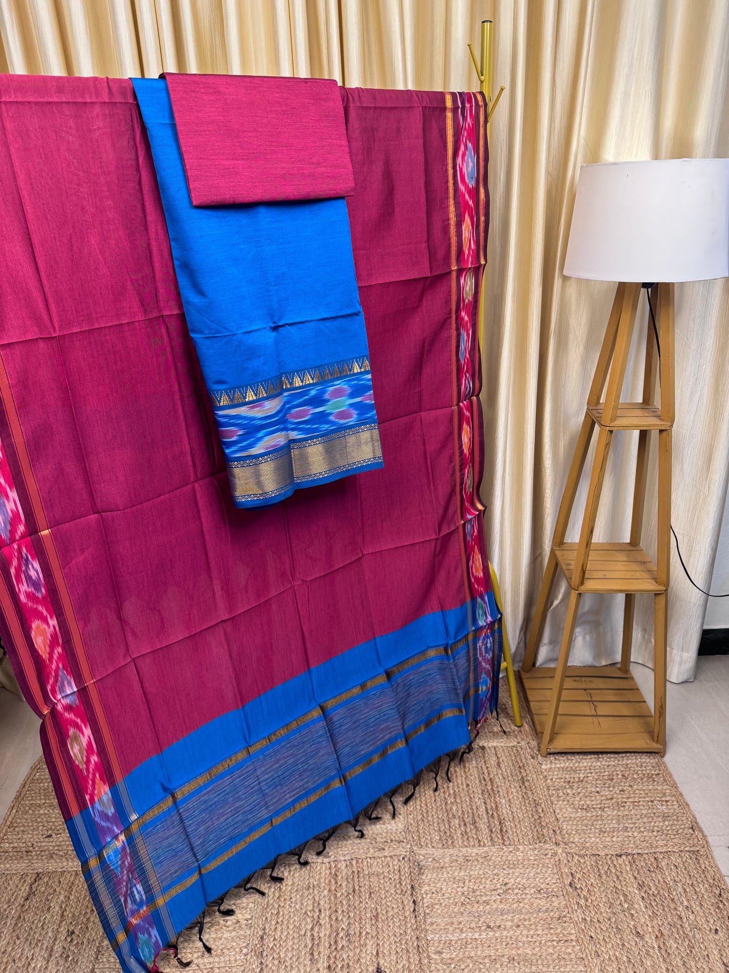 Pochampalli Temple border Blue and mauve -PTB4