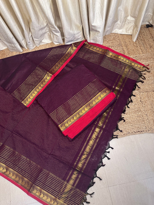 5 meter Top Premium count Vairaoosi Chettinad  suit -wine