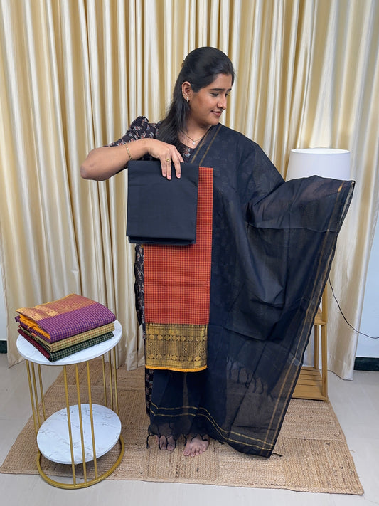 Maroon checks kanchi cotton