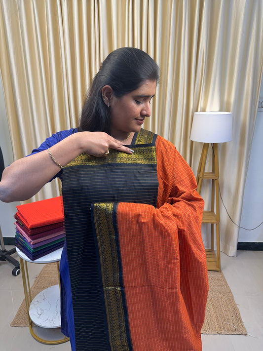 Black and Rust orange-kalyani silk by cotton