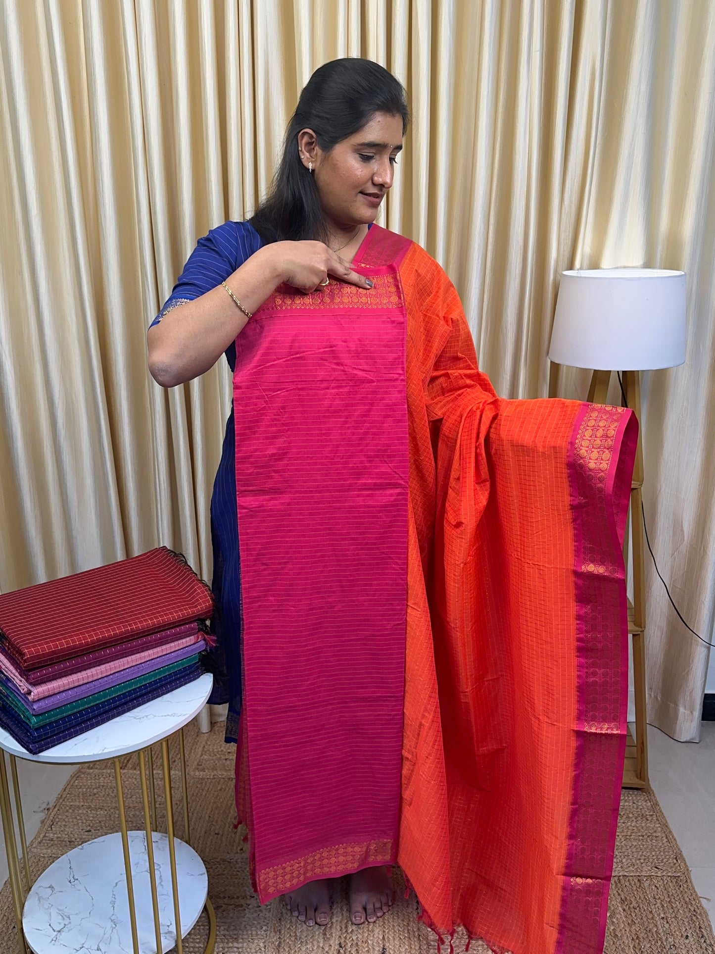 Pink and orange-kalyani silk by cotton