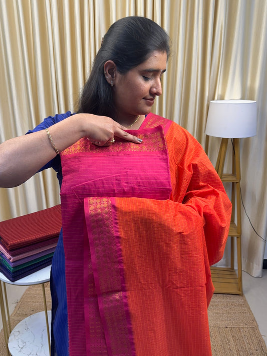 Pink and orange-kalyani silk by cotton