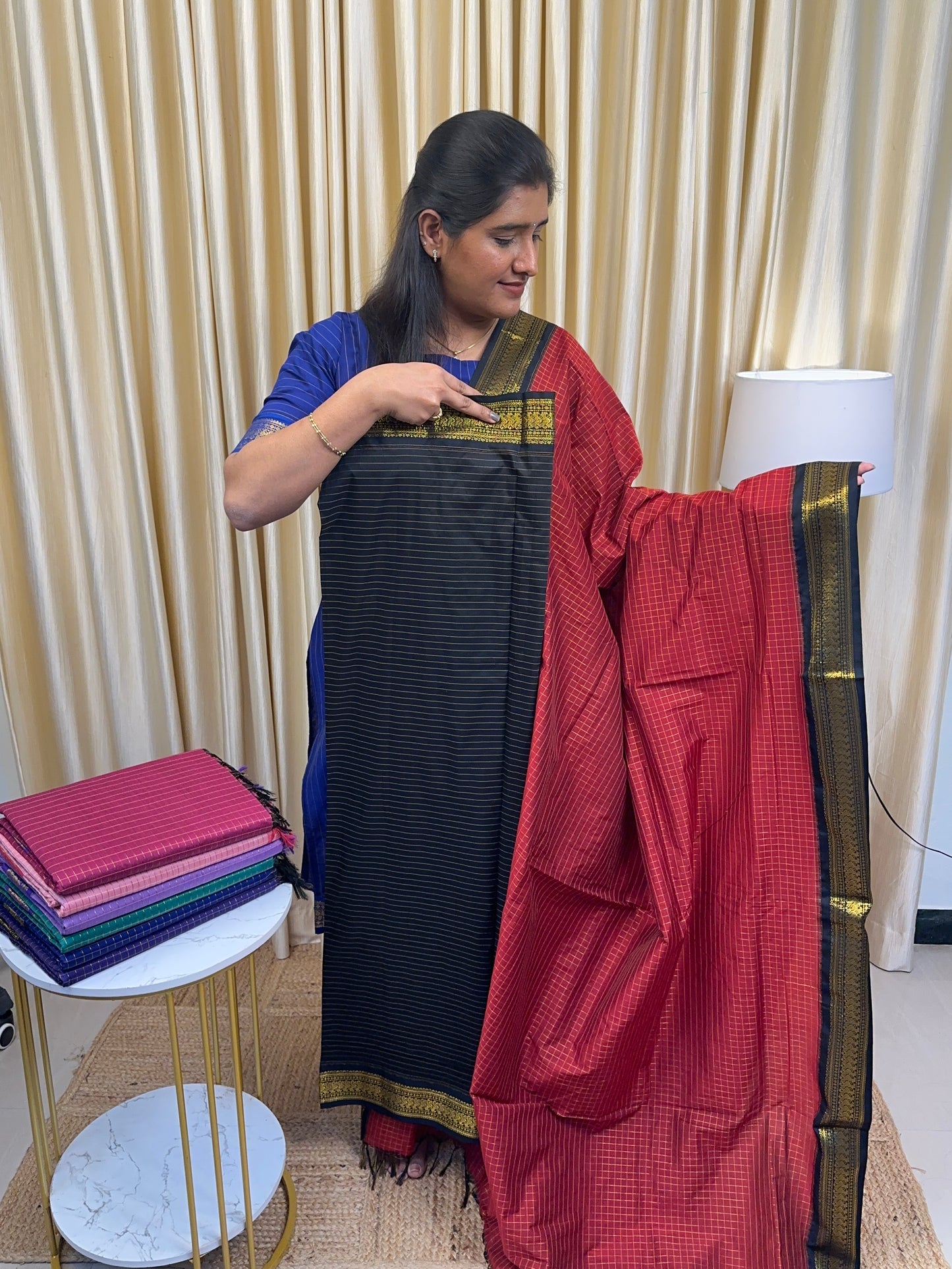 Black and Maroon -kalyani silk by cotton