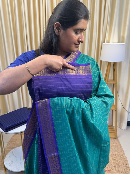 Violet and Rama blue -kalyani silk by cotton