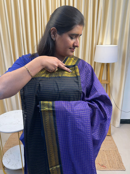Black and violet-kalyani silk by cotton