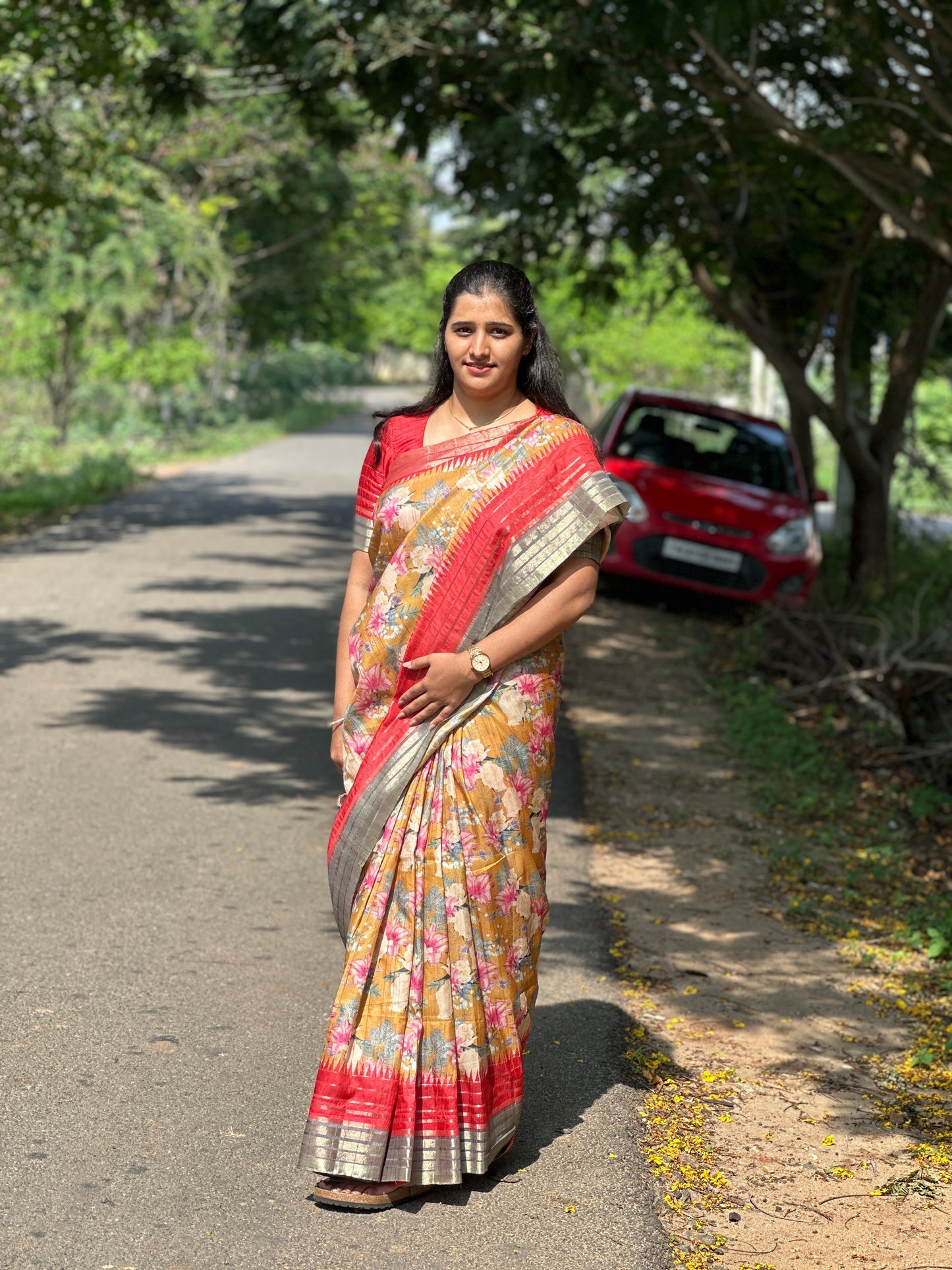 Semi Tussar Silk Sarees-Sunrise Bloom