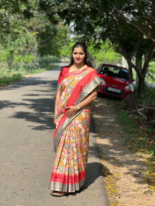 Semi Tussar Silk Sarees-Sunrise Bloom