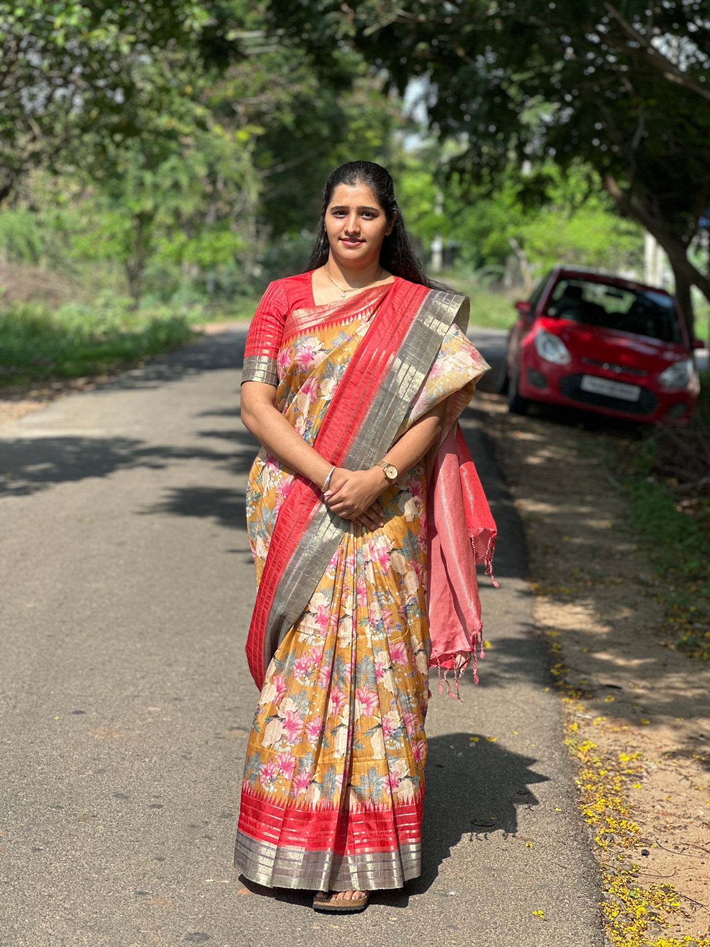 Semi Tussar Silk Sarees-Sunrise Bloom