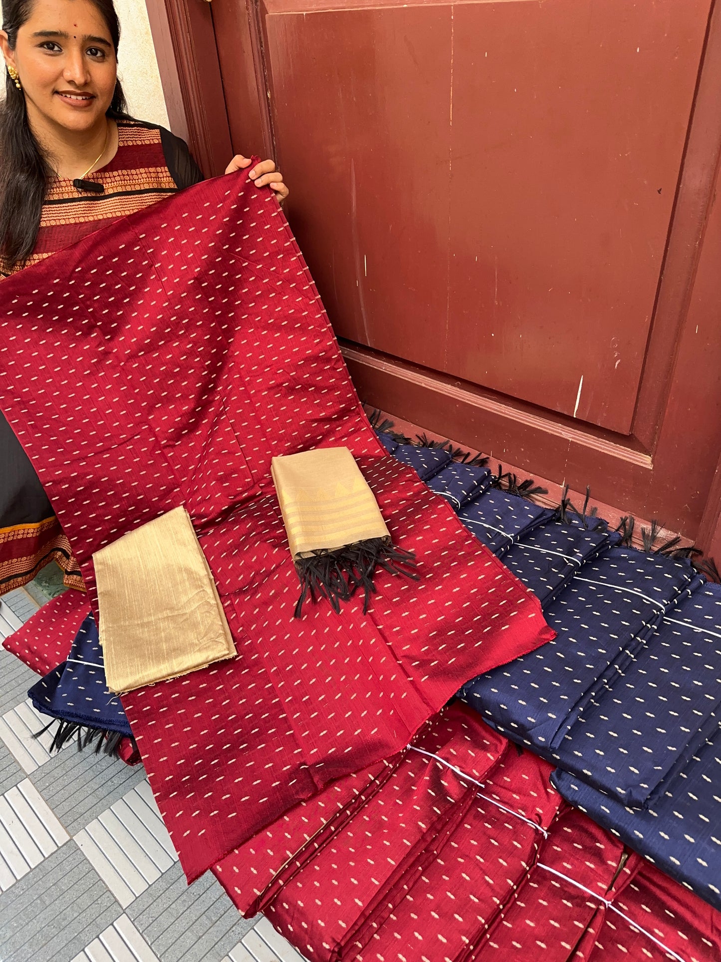 Maroon small butta Dupion