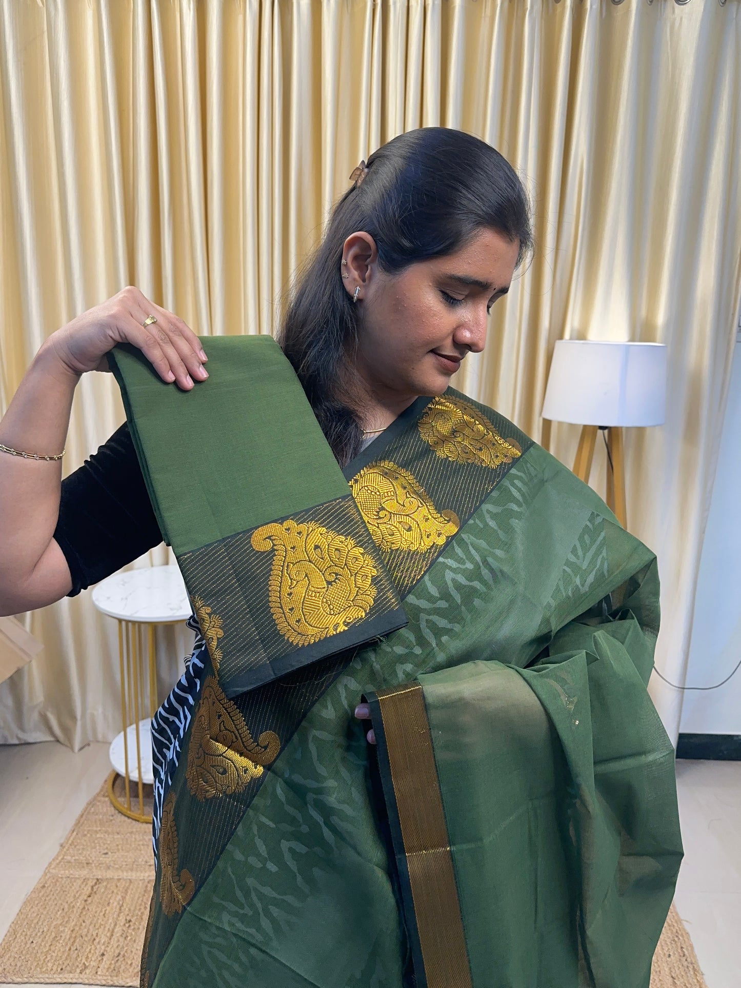 Green Mayil border Kanchi cotton