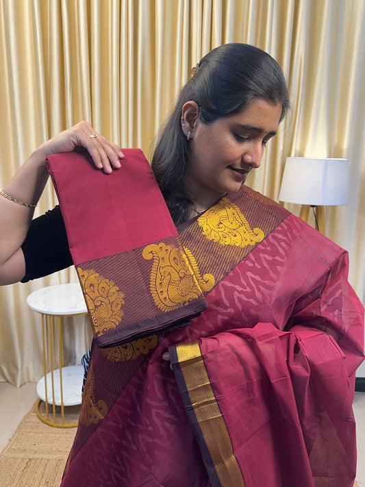 Merlot Mayil border kanchi cotton