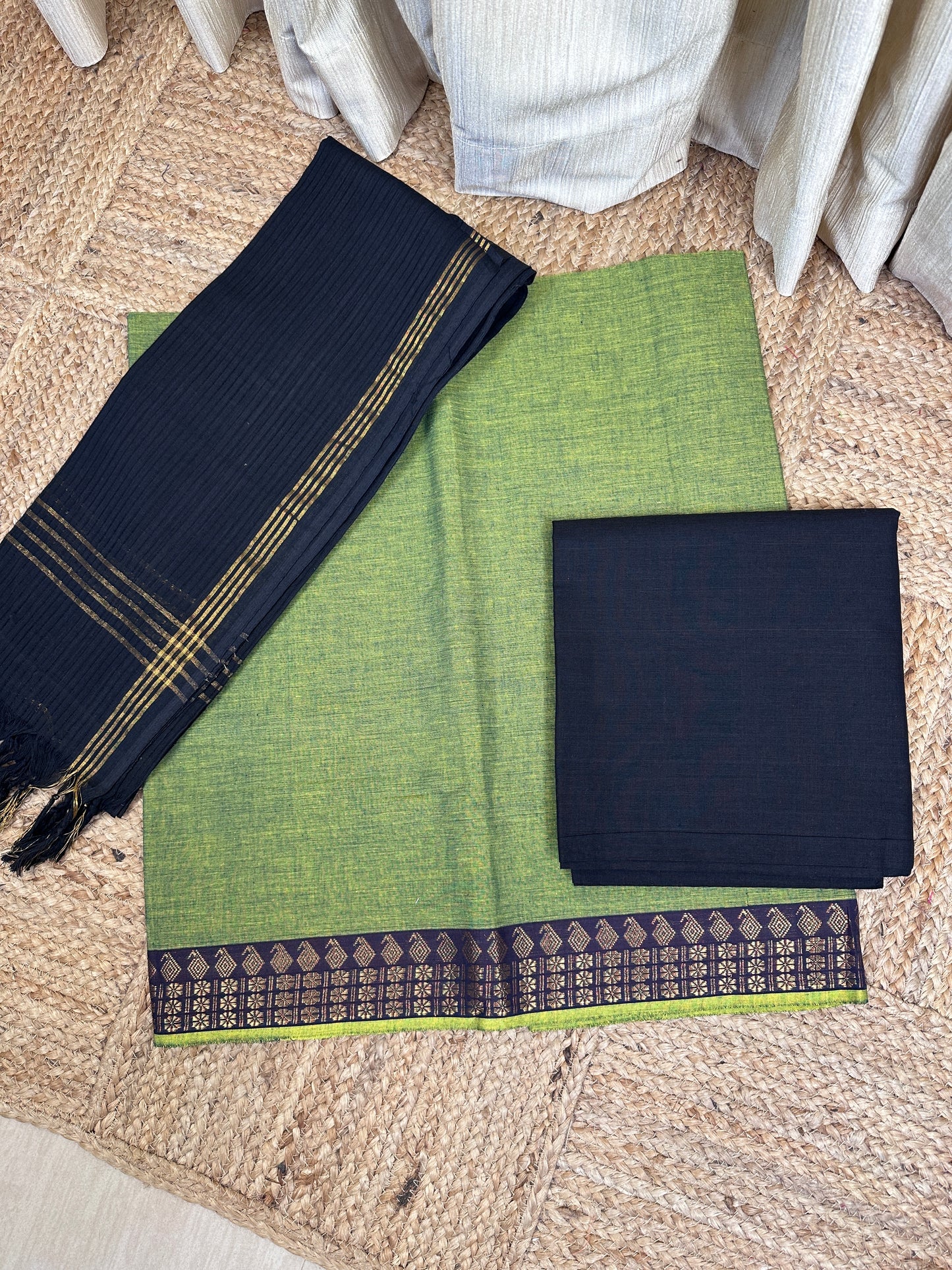 Mangalagiri 3 piece set -Green and black