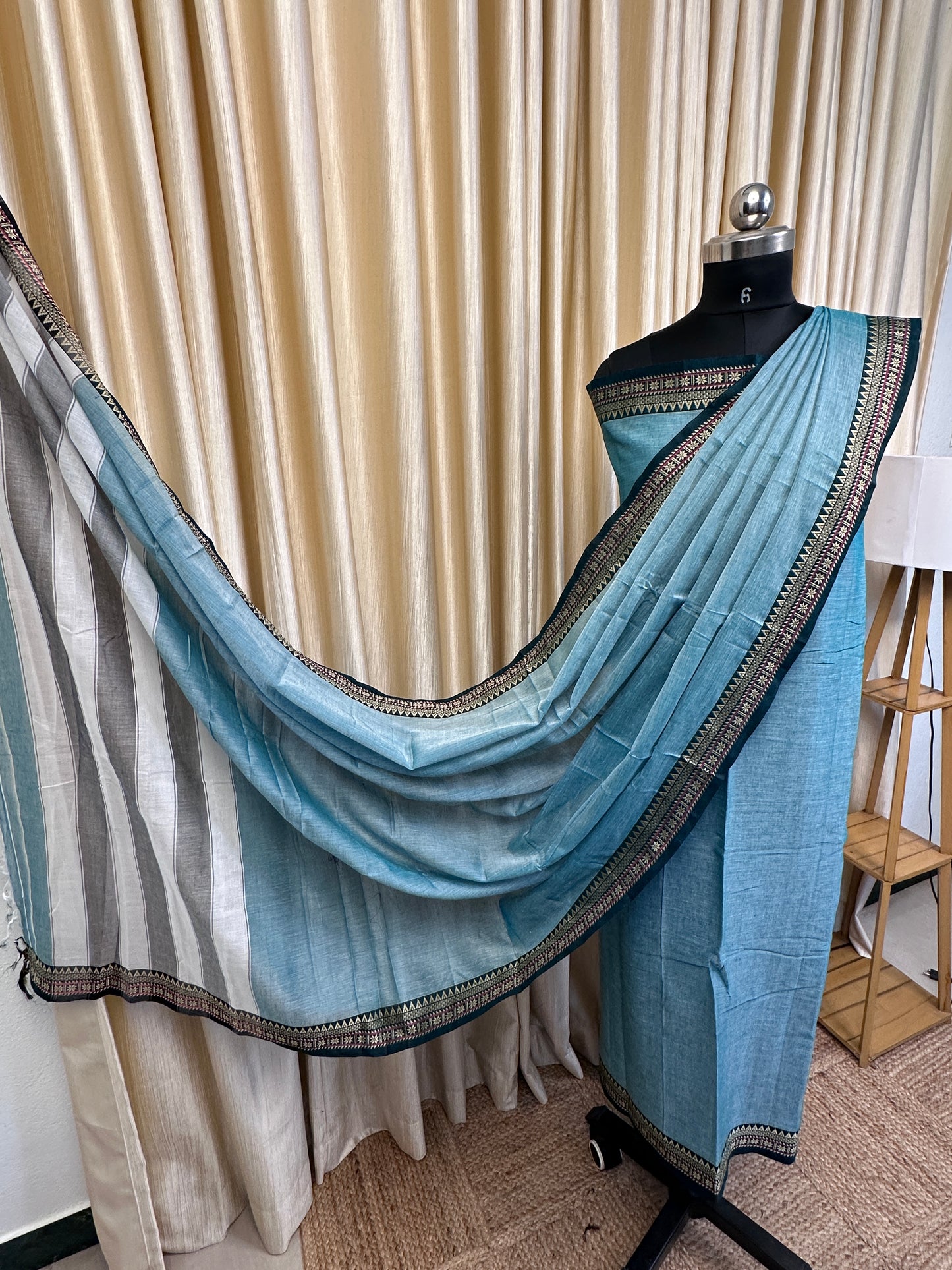 Narayanpet dress material star border light blue