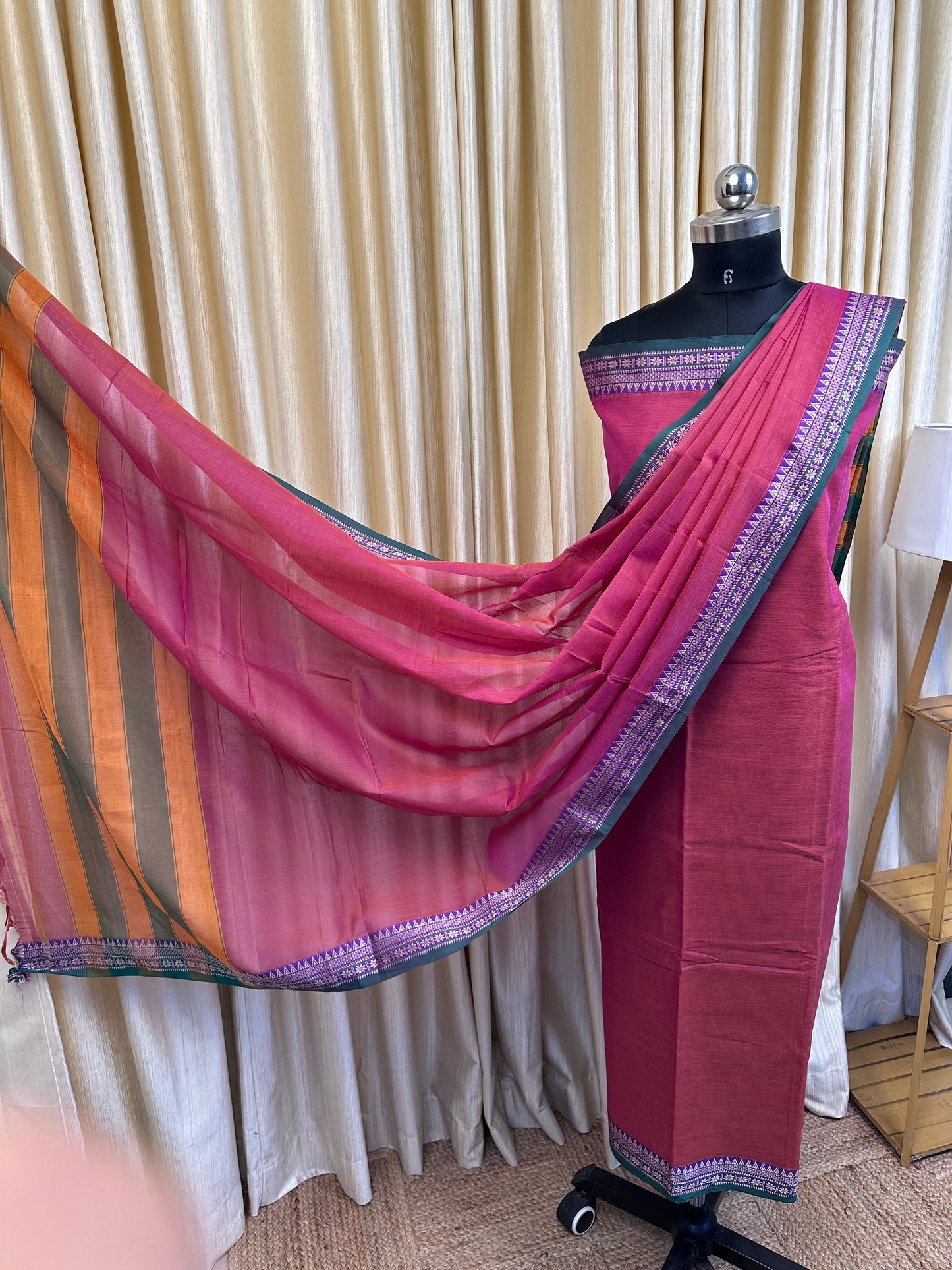 Narayanpet dress material star border- peach