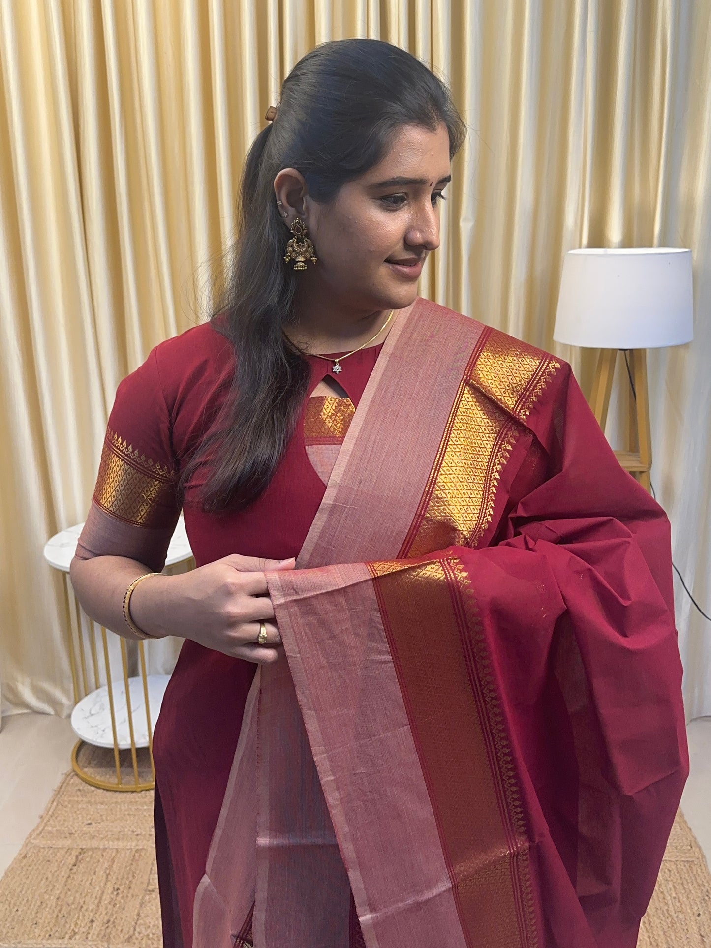Maroon and nude Chettinad cotton