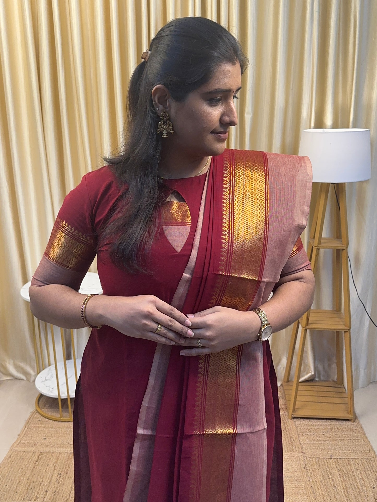 Maroon and nude Chettinad cotton