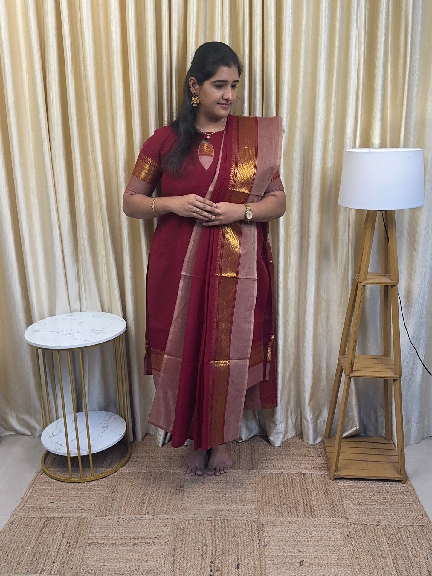 Maroon and nude Chettinad cotton