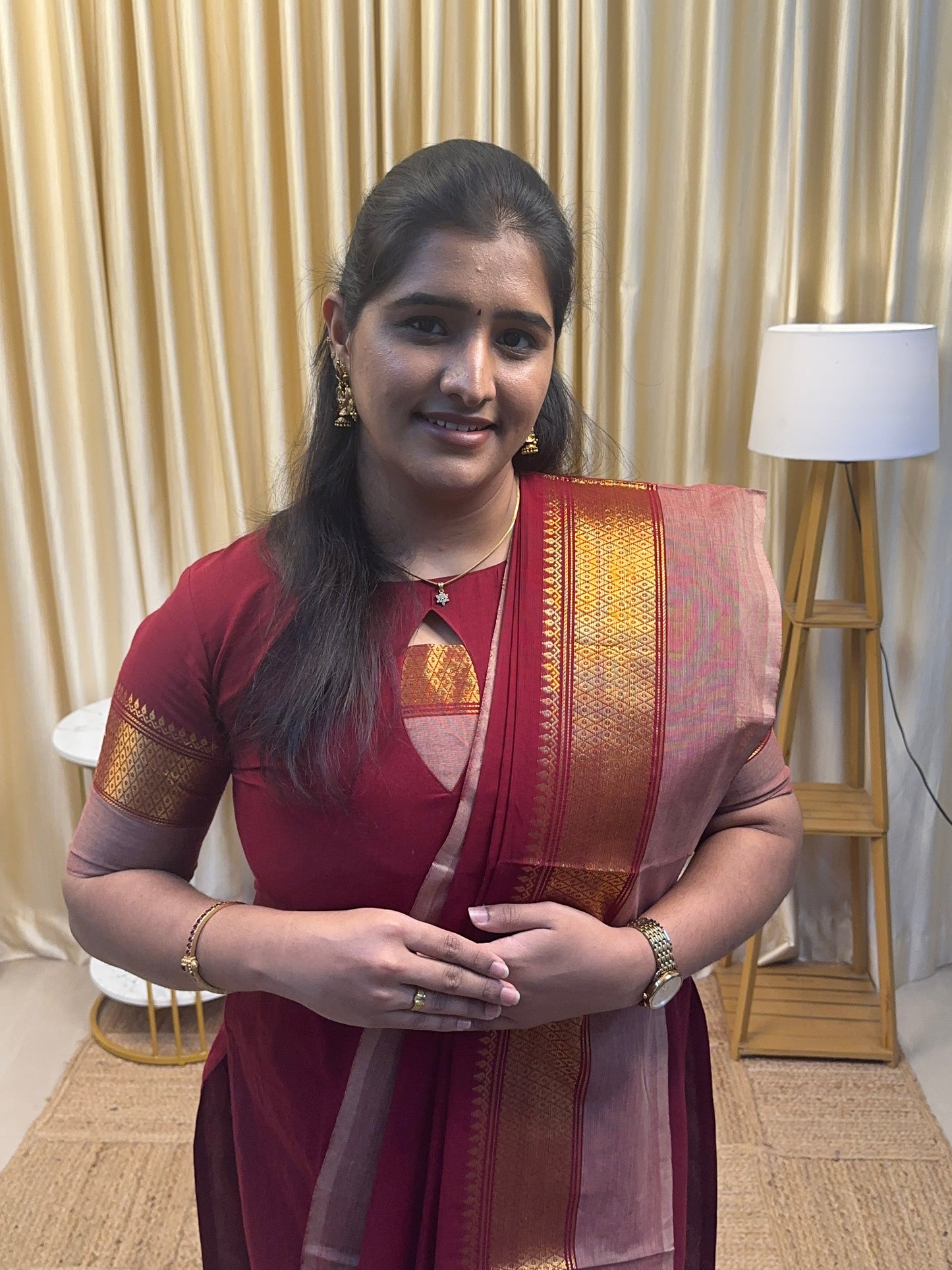 Maroon and nude Chettinad cotton