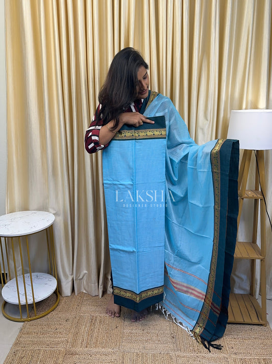 Narayanpet Elephant Border-Light blue and Darkblue