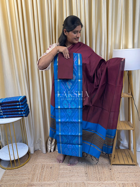 Pochampalli Straight Border-Sulphate Blue and Maroon