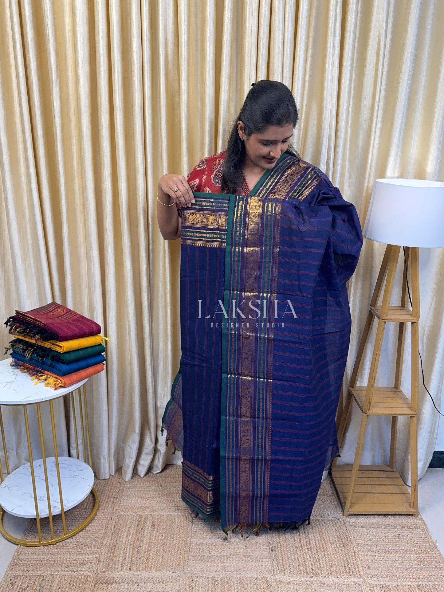 Chettinad Cotton Mayil Border-Dark Blue
