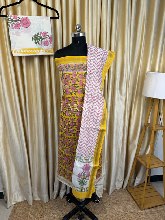 Maheshwari silk Salwar Suit-Yellow