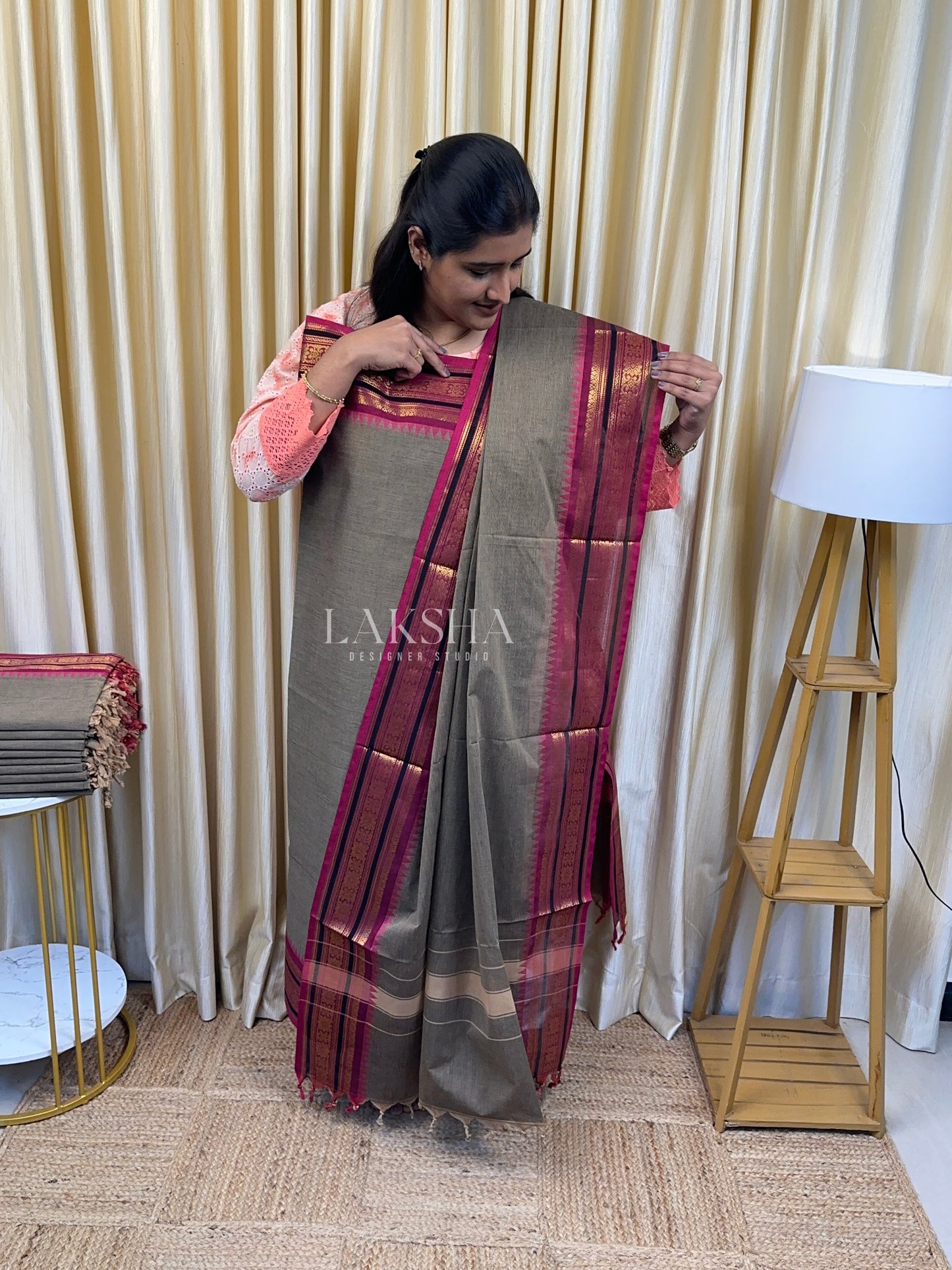 Ginger with Magenta Chettinad Cotton