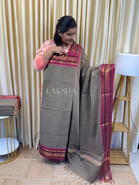 Ginger with Magenta Chettinad Cotton