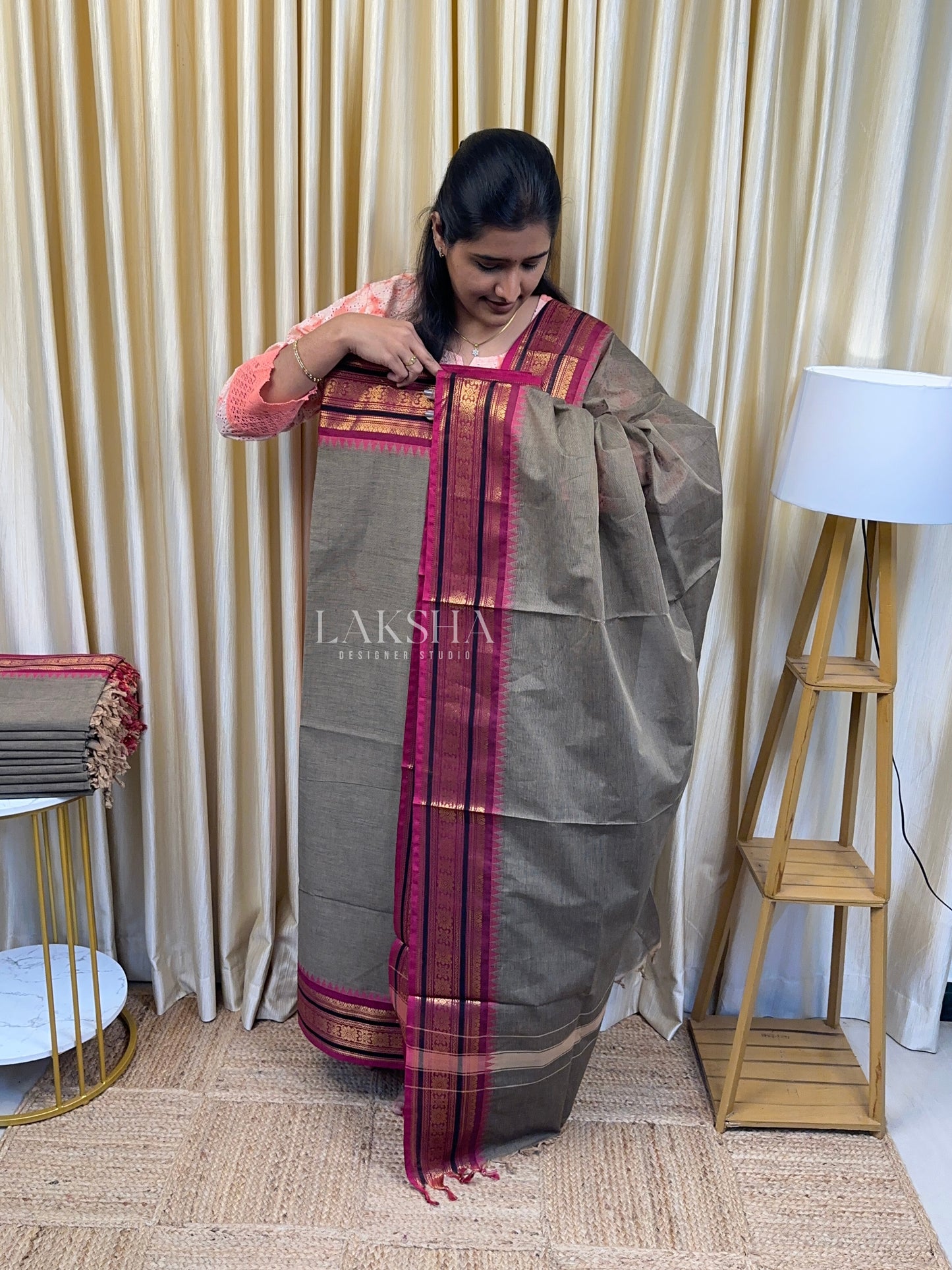 Ginger with Magenta Chettinad Cotton
