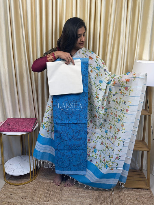 Printed Mangalgiri Cotton Salwar Suit-Blue