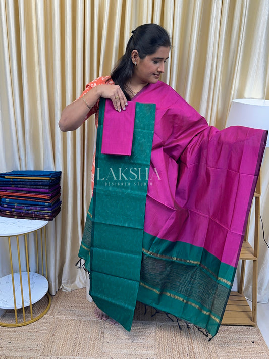 Pochampalli Full Weave-Green and Pink