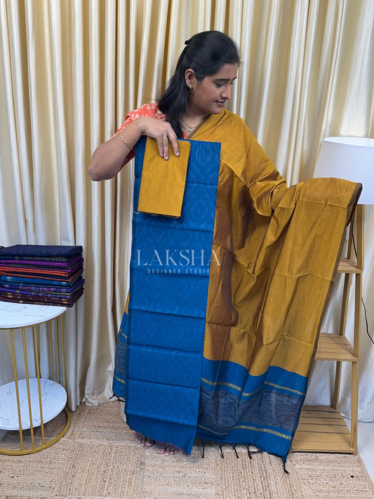 Pochampalli Full Weave-Ramablue and Mustard