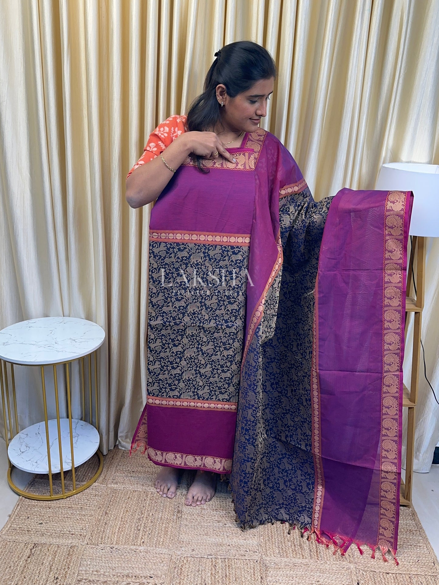 Vanasingaram Royal blue and Magenta