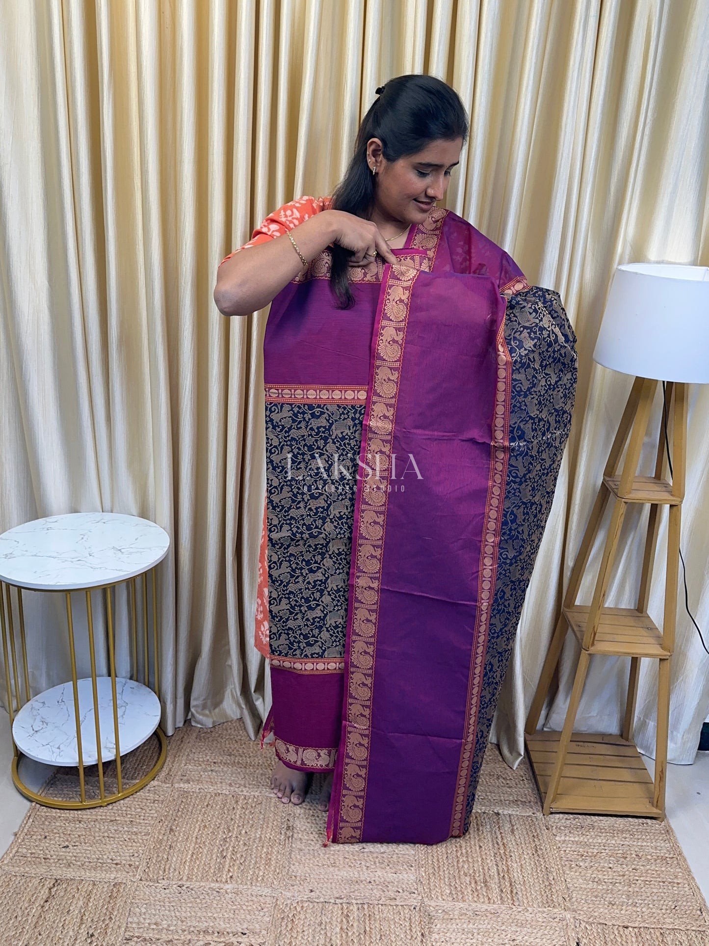 Vanasingaram Royal blue and Magenta