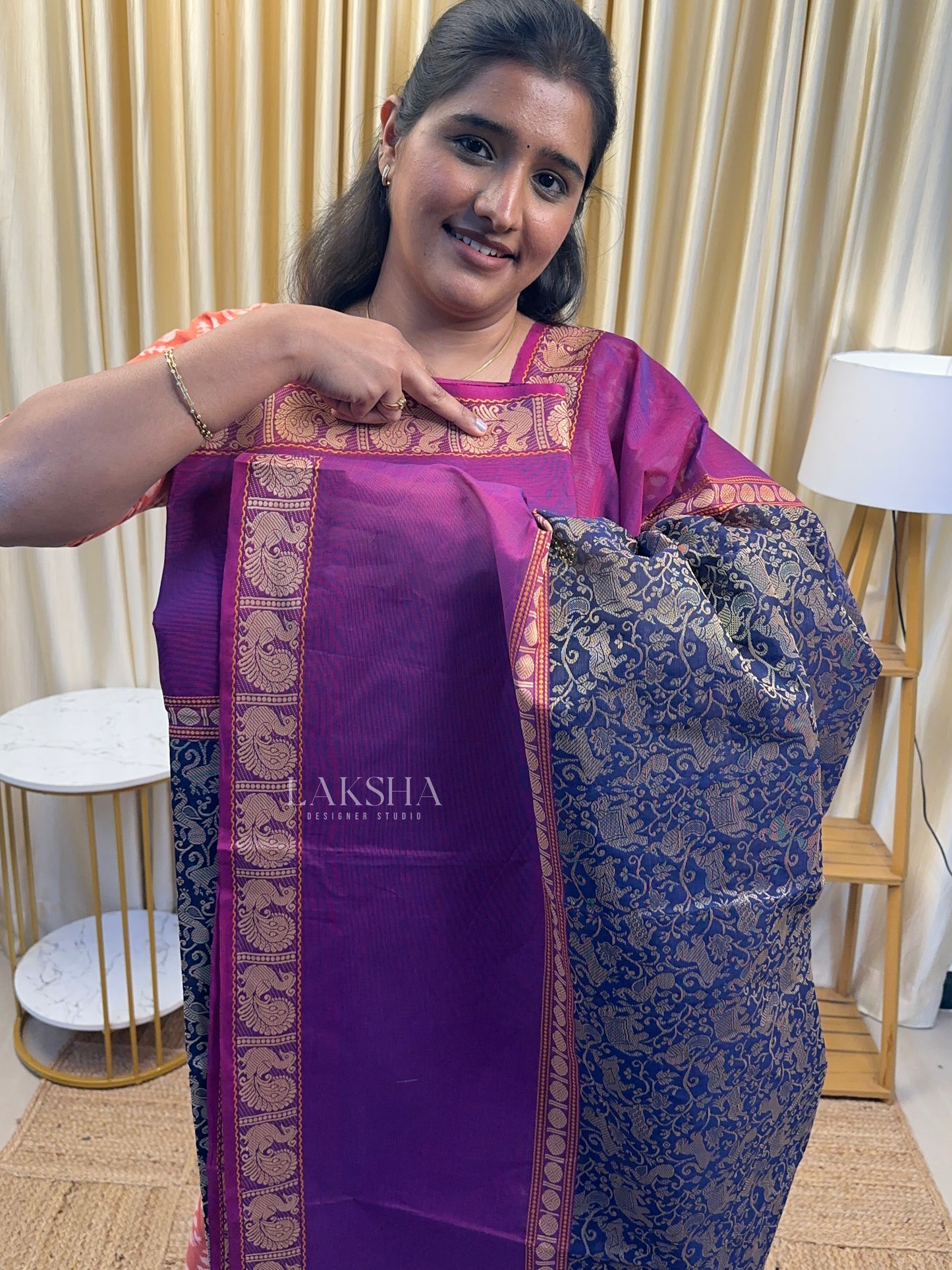 Vanasingaram Royal blue and Magenta