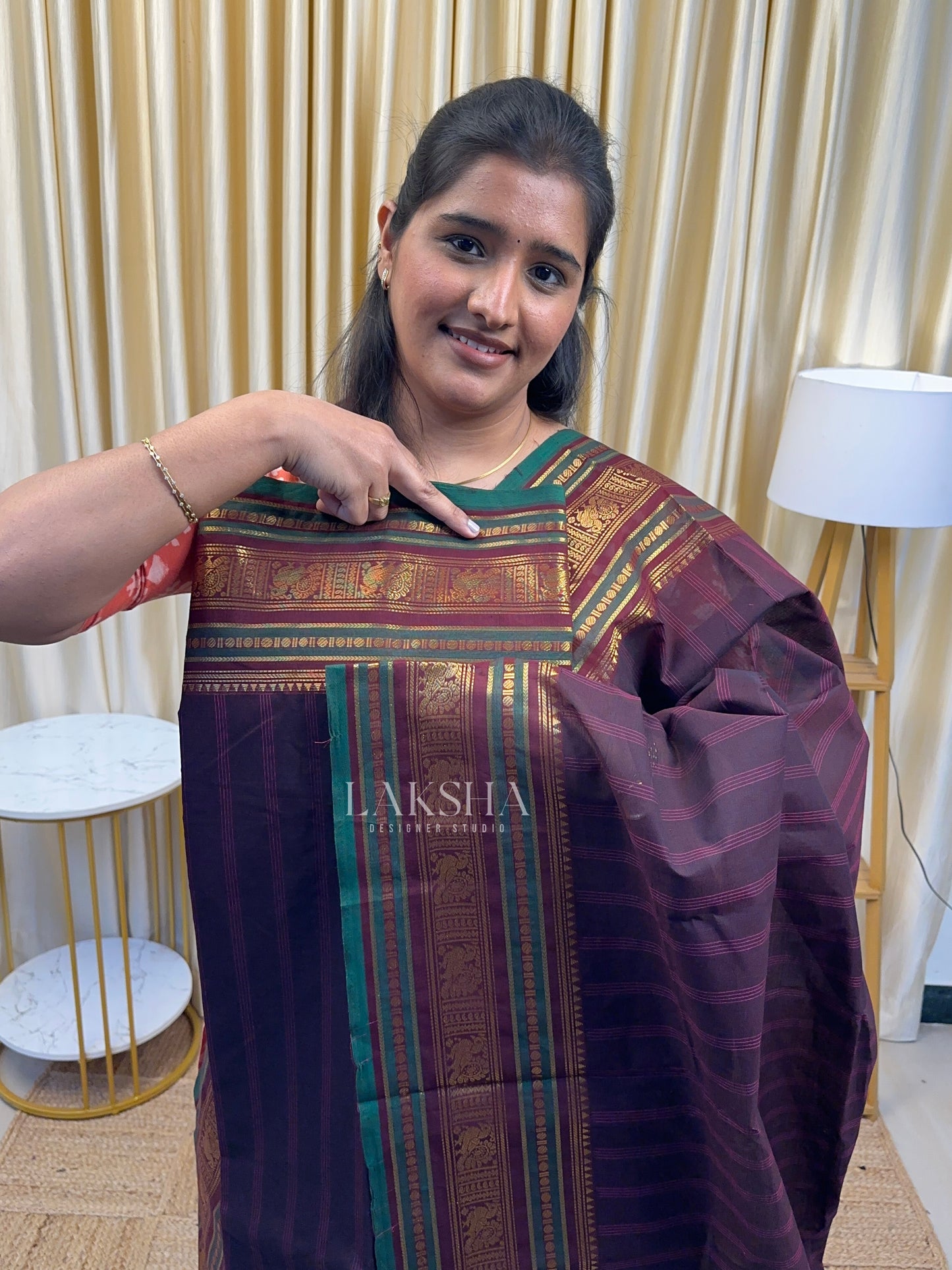 Coffee Brown Royal Border Chettinad Cotton