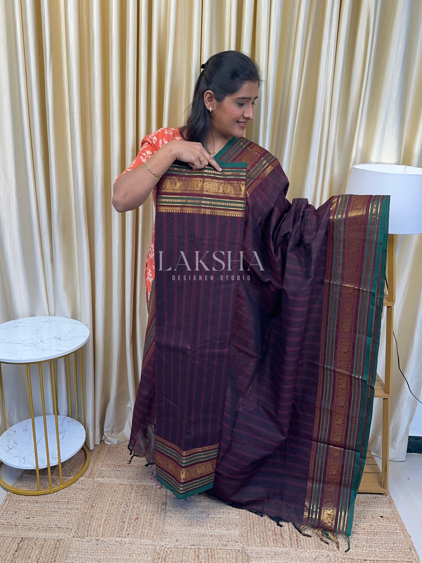 Coffee Brown Royal Border Chettinad Cotton