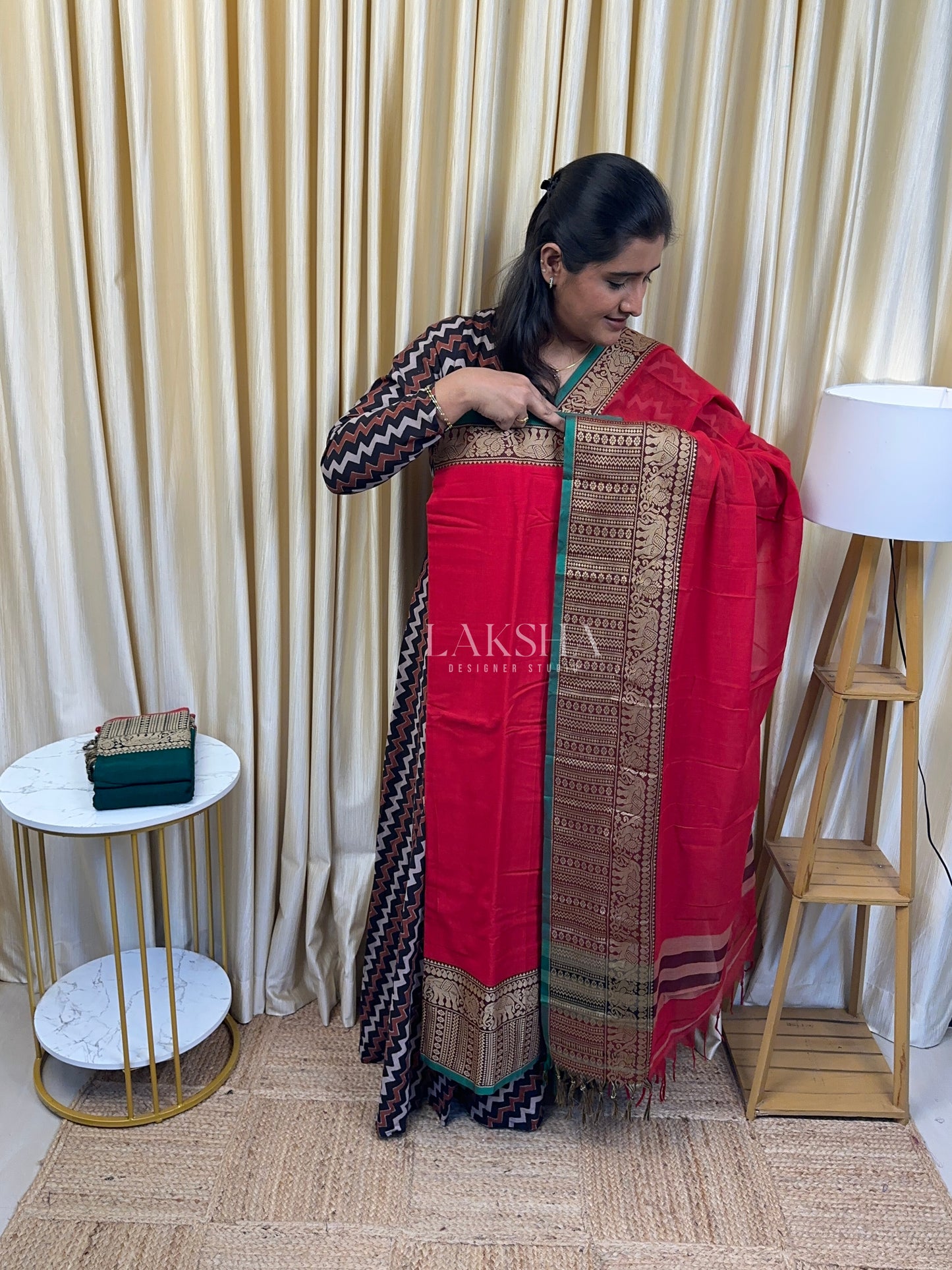 Cherry Red  Narayanpet Stripes Border-New