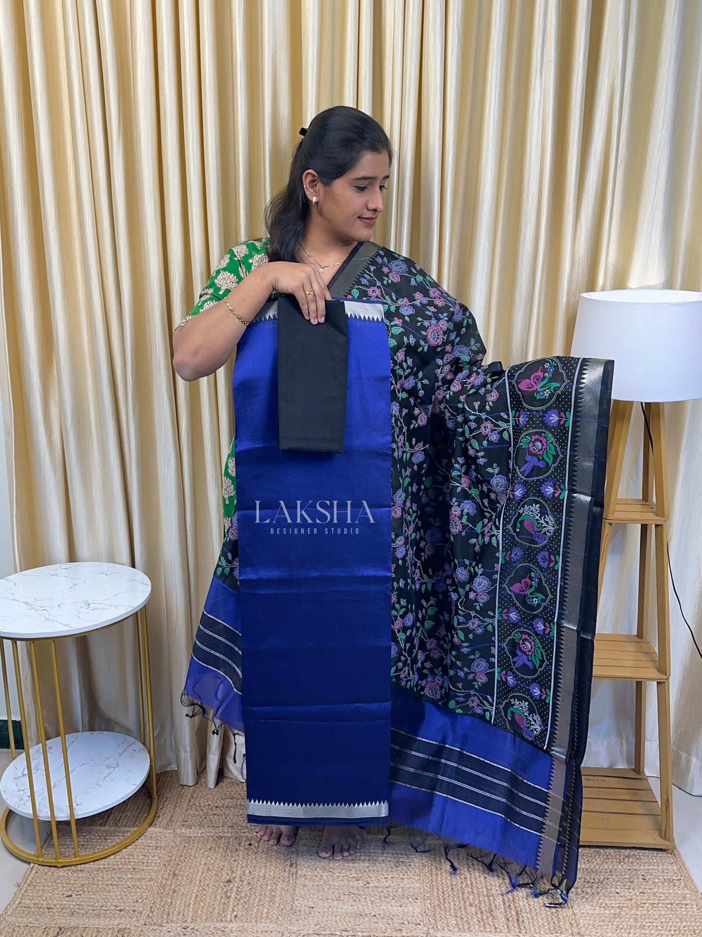Midnight Bllue-Mangalgiri Pattu Small Border