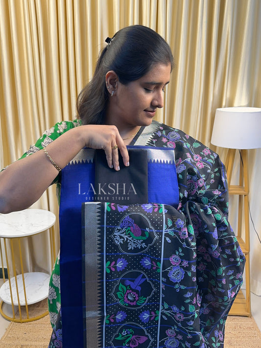 Midnight Bllue-Mangalgiri Pattu Small Border