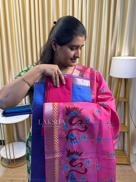 Blue Dualtone-Mangalgiri Pattu Small Border