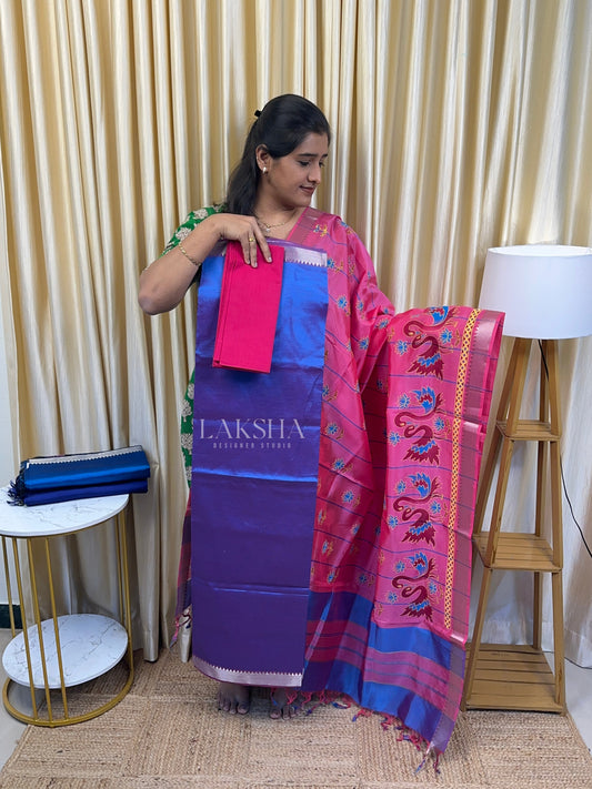 Blue Dualtone-Mangalgiri Pattu Small Border