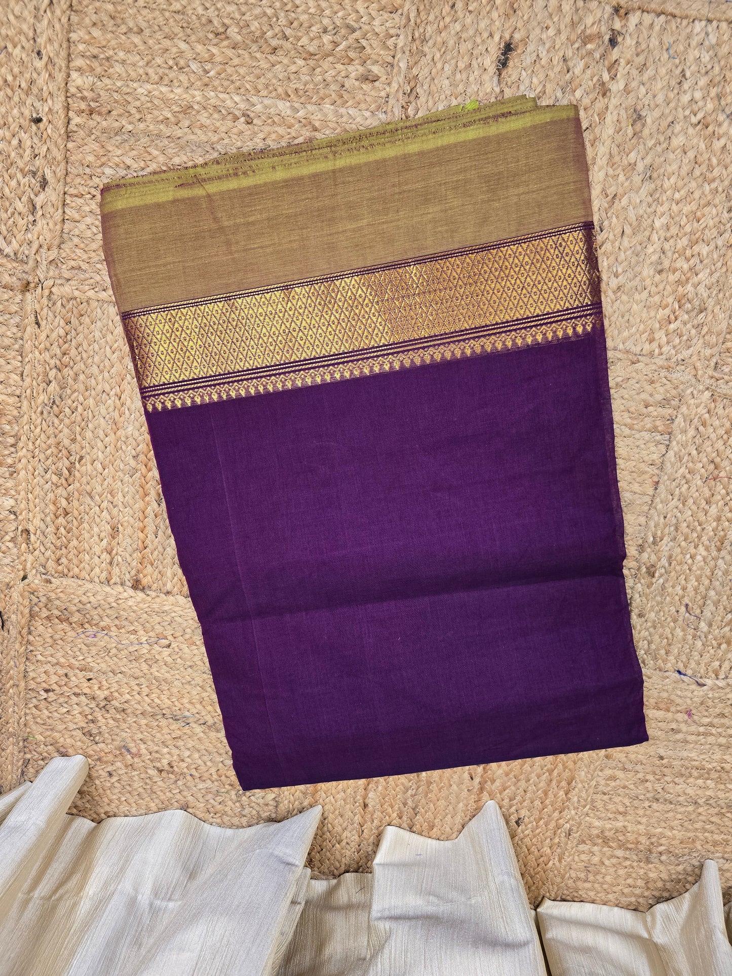 Cut and Fit Chettinad Cotton Running Material(1 METER)-Violet and Green