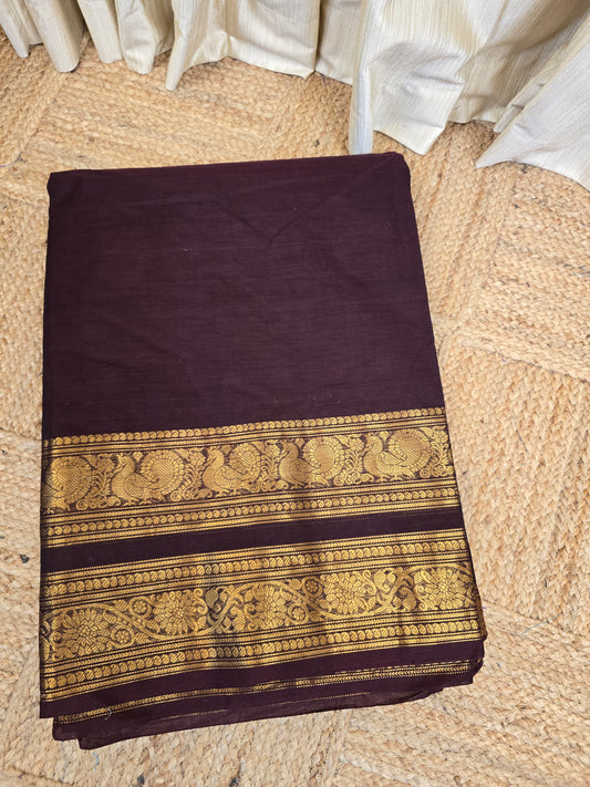 Cut and Fit Chettinad Cotton Running Material(1 METER)-Royal border Coffee Brown