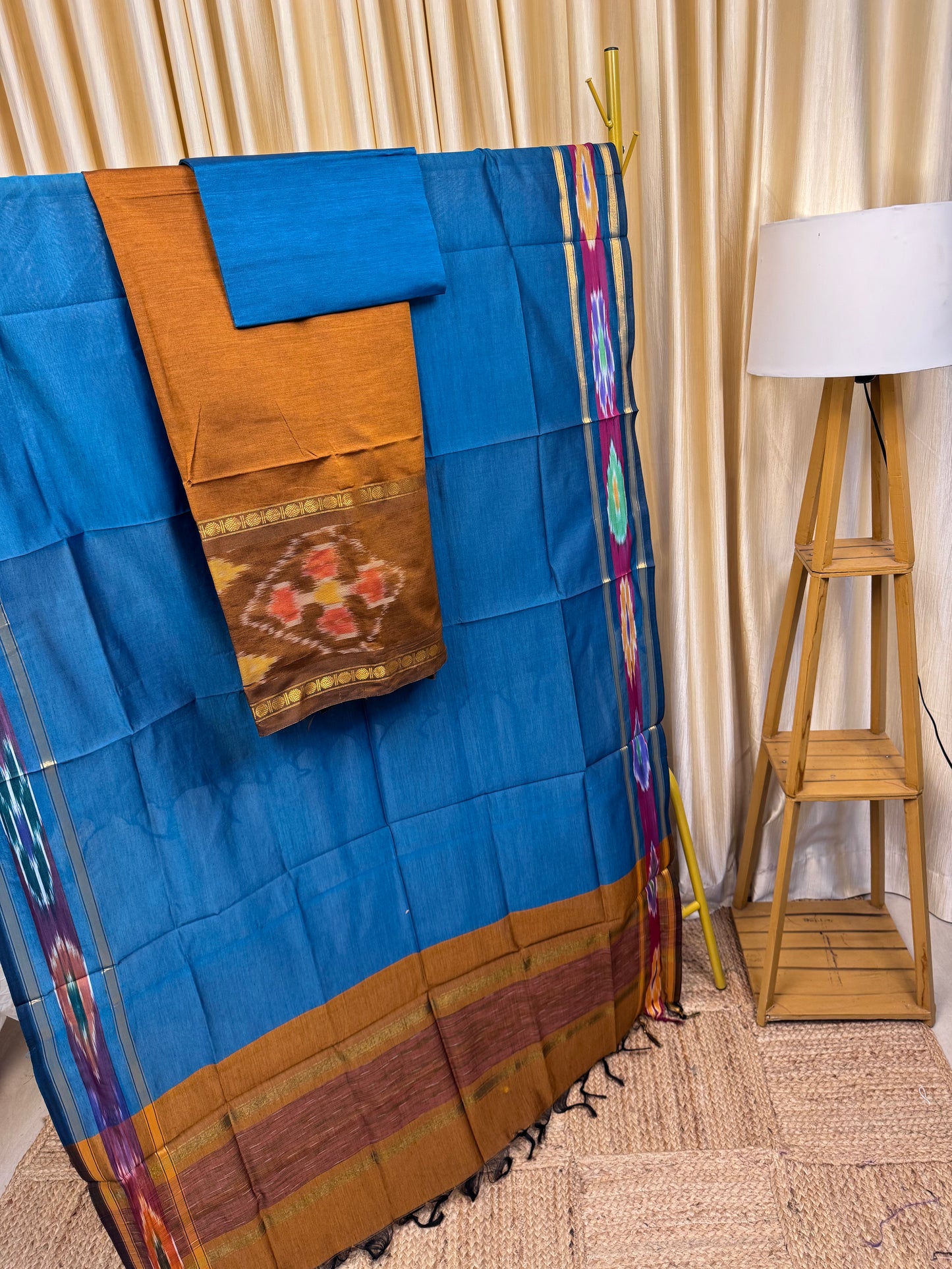 Pochampalli Rudraksha border Honey and blue  -PRB8